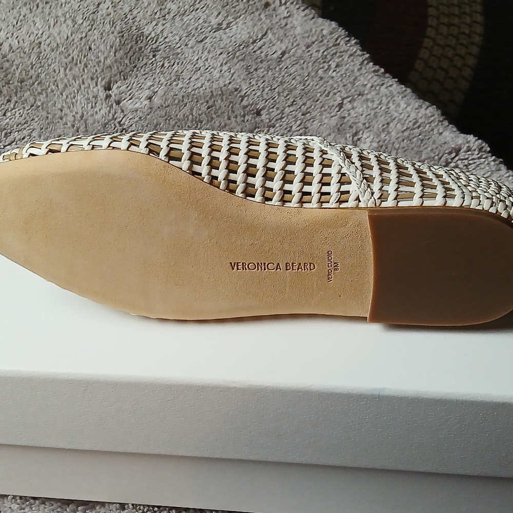 "New Never Worn" Veronica Beard Cream Woven Ballet Flat With Shoe Bag - Picture 4 of 12